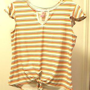 No Boundaries Keyhole Tie Front Striped Top